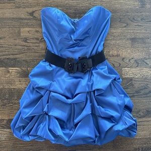 Ruby Rox Short Prom Formal Cocktail Dress Jr Size 7 Blue Strapless Ruffle Belted